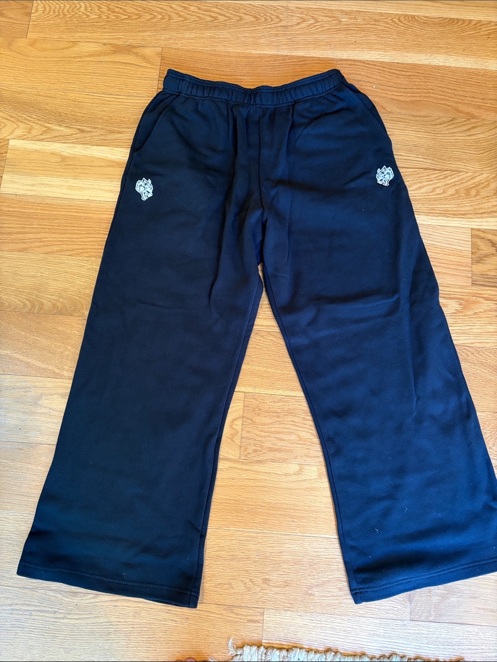 Darc Sport Men's Black Wide-Leg Sweatpants with Embroidered Crest, Dual Lennox